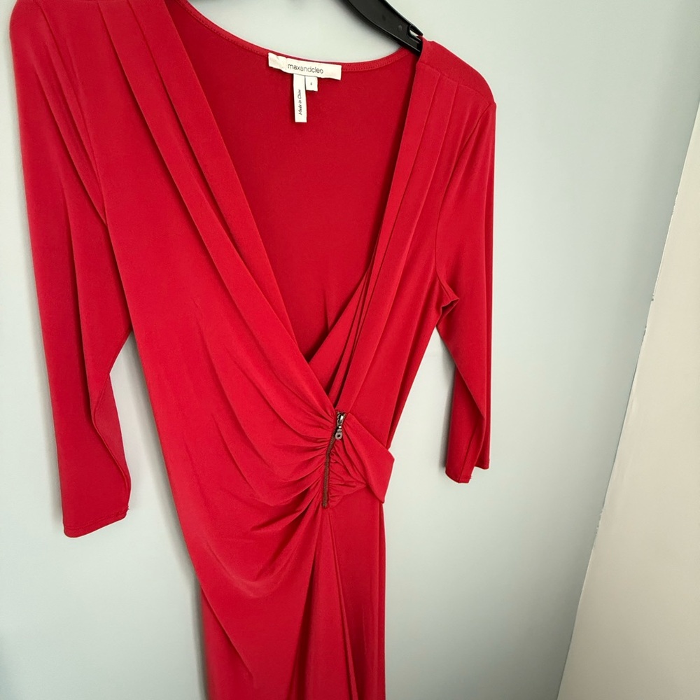 Max & Cleo Red Ruched High-Low Cocktail Dress